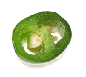 Photo of Piece of green hot chili pepper isolated on white