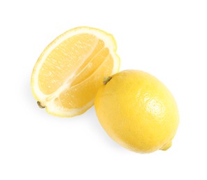 Fresh ripe lemons on white background, top view