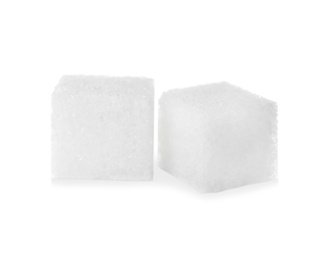 Pure refined sugar cubes isolated on white