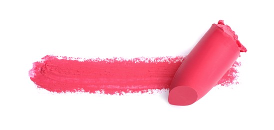 Lipstick and swatch on white background, top view