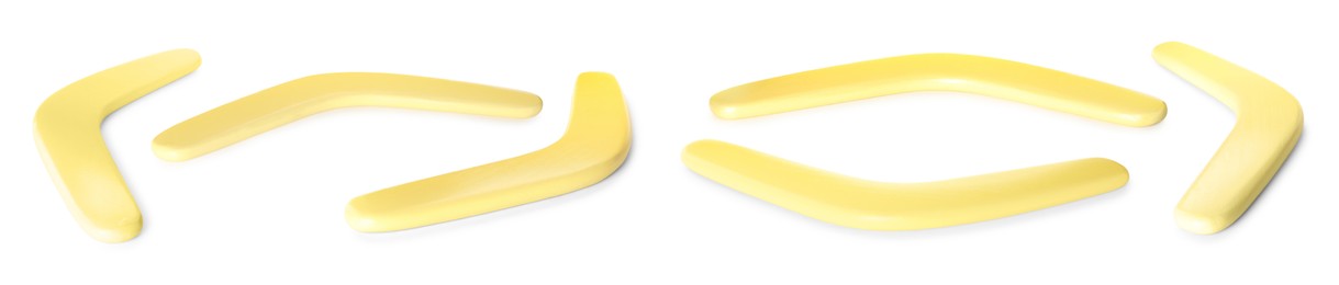 Set with yellow boomerangs on white background. Banner design