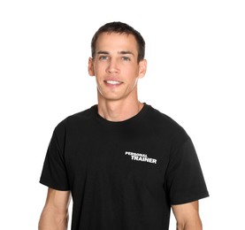 Portrait of personal trainer on white background. Gym instructor
