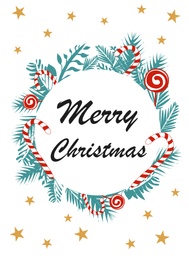 Holiday card design with text Merry Christmas on white background