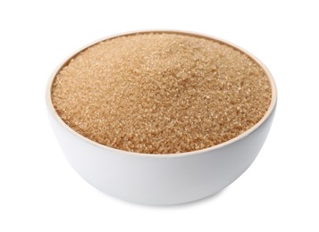 Photo of Brown sugar in bowl isolated on white