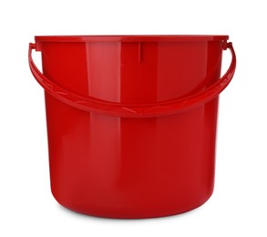 Empty red bucket for cleaning isolated on white