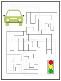 Illustration of Learning game for kids. Labyrinth between car and traffic light, illustration