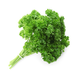 Bunch of fresh curly parsley on white background