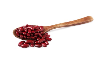 Raw red kidney beans with wooden spoon isolated on white