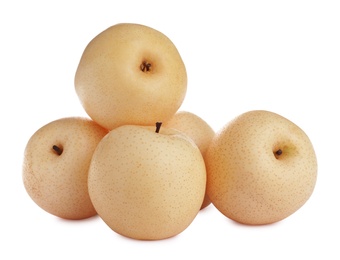 Fresh ripe apple pears on white background
