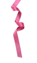 Beautiful pink ribbon isolated on white, top view