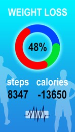 Weight loss application counting steps and calories intake. Illustration