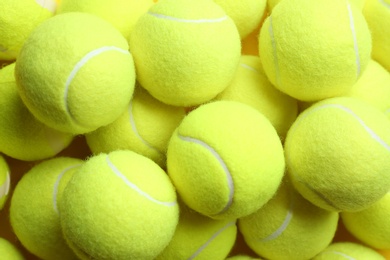Bright tennis balls, top view. Sports equipment