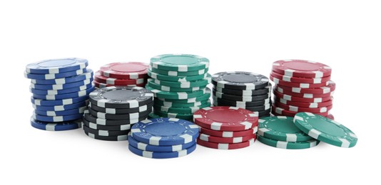 Casino chips on white background. Poker game