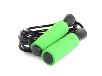 Black skipping rope with green handles isolated on white