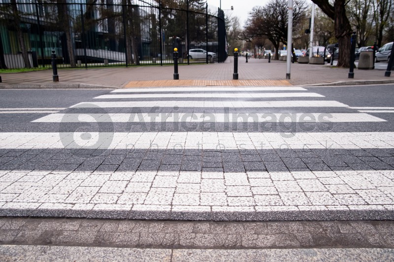 View on pedestrian crossing in city. Road regulations