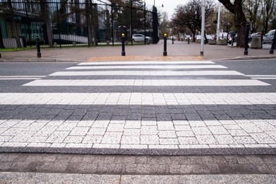 View on pedestrian crossing in city. Road regulations