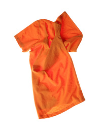 Rumpled orange t-shirt isolated on white. Messy clothes