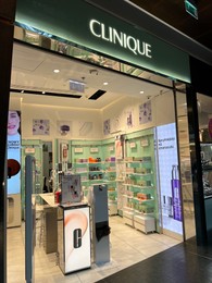 WARSAW, POLAND - JULY 17, 2022: Clinique cosmetics store in shopping mall