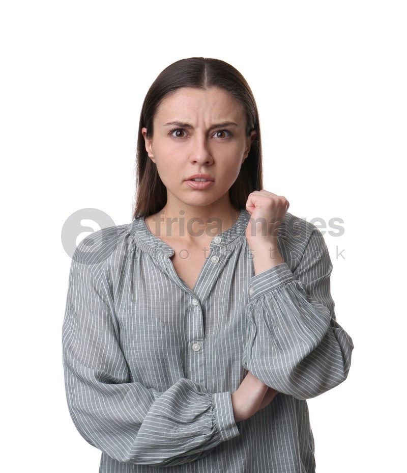 Portrait of emotional young woman on white background. Personality concept