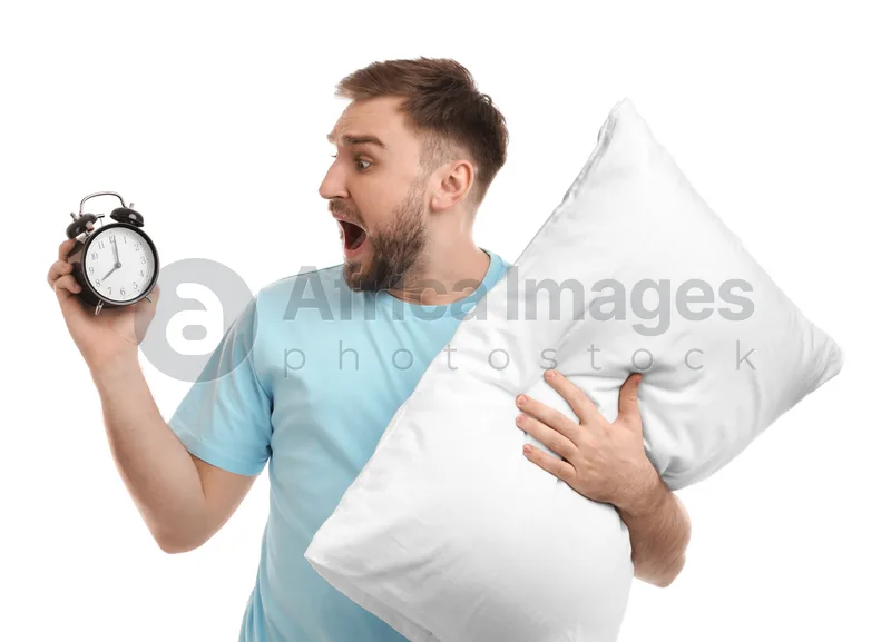 White Background Being Late Concept, Alarm Clock Pillow