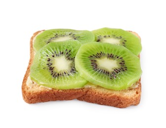 Delicious toast with sliced kiwi and butter isolated on white