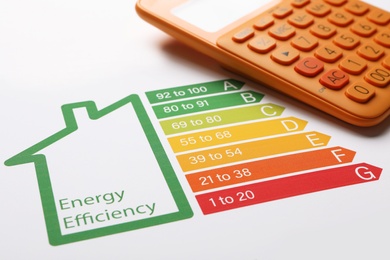 Energy efficiency rating chart and calculator, closeup