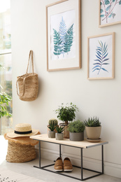 Photo of Beautiful paintings and plants at home. Idea for interior design