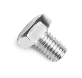 One metal bolt on white background, top view