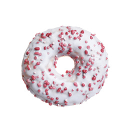 Sweet delicious glazed donut on white background