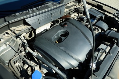Photo of Car engine in modern auto, above view