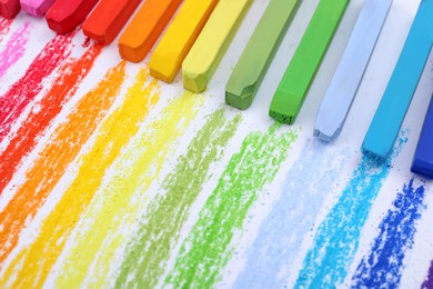 Colorful pastel chalks on white background,. Drawing materials