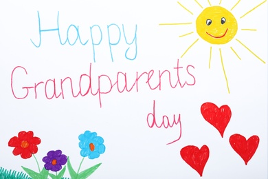 Beautiful drawing with phrase Happy Grandparents Day, top view