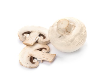 Fresh champignon mushrooms on white background, closeup