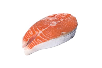 Fresh raw salmon steak isolated on white