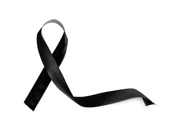 Black ribbon on white background. Funeral accessory