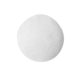Drop of fluffy soap foam isolated on white, top view