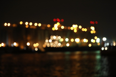 Blurred view of docks at night. Bokeh effect