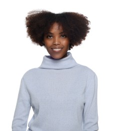 Photo of Portrait of smiling African American woman on white background