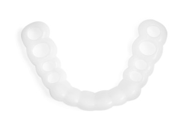 Photo of Dental mouth guard on white background, top view. Bite correction