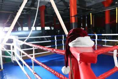 Santa hat in corner of boxing ring