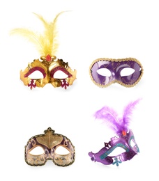 Set of beautiful carnival masks on white background 