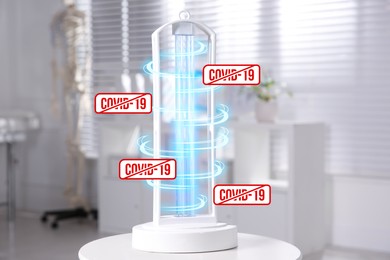 UV lamp for light sterilization on white table in hospital