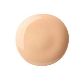 Sample of liquid skin foundation on white background, top view