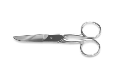 Scissors for leather working isolated on white, top view