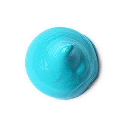 Sample of turquoise paint on white background, top view