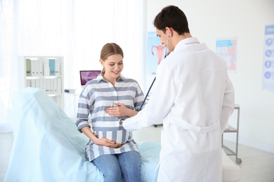 Gynecology consultation. Pregnant woman with her doctor in clinic