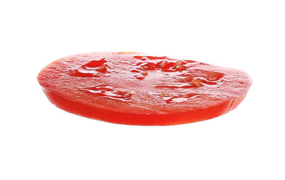 Juicy tomato slice isolated on white. Sandwich ingredient