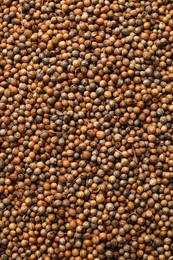 Aromatic coriander grains as background, top view