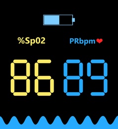 Illustration of Blood oxygen level. Fingertip pulse oximeter display illustration