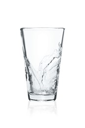 Photo of Pouring soda water into glass on white background